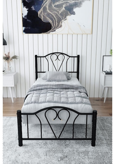 Argimo Orkide Tek Kişilik Ferforje Siyah Metal Karyola 90x190