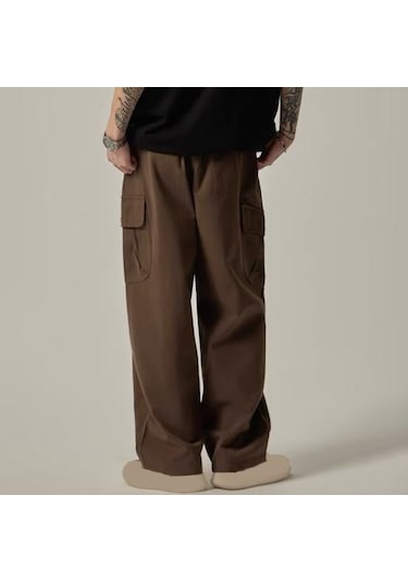 Çok Cepli Amerikan Tarzı Düz Geniş Paça Gevşek Bağcıklı Elastik Bel Erkek Kargo Pantolon Seyahat Günlük Kullanım İçin Sokak Pantolonu Siyah Çok Cepli Amerikan Tarzı Düz Geniş Paça Gevşek Bağcıklı Elastik Bel Erkek Kargo Pantolon Seyahat Günlük Kullanım İçin Sokak Pantolonu Siyah