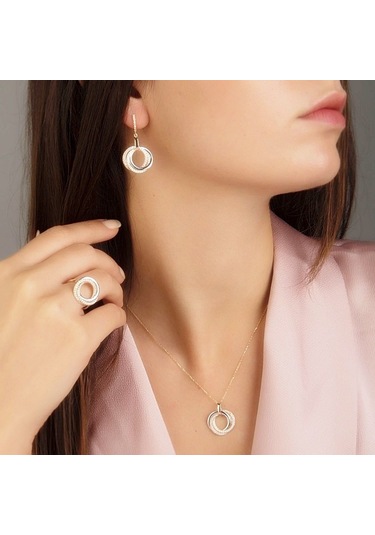 Altın Takı Seti 3lü Halka Triacolor T8470 Renkli