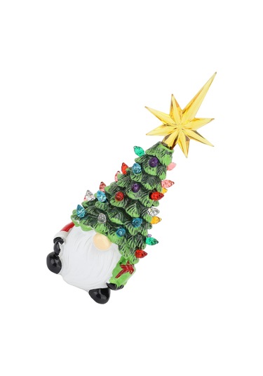 Yaozixa Pil İle Çalışan Led Işıklı Reçine Cüce Noel Ağaçı Dekorasyonu - Taşınabilir Ev Ofis Noel Unsurları