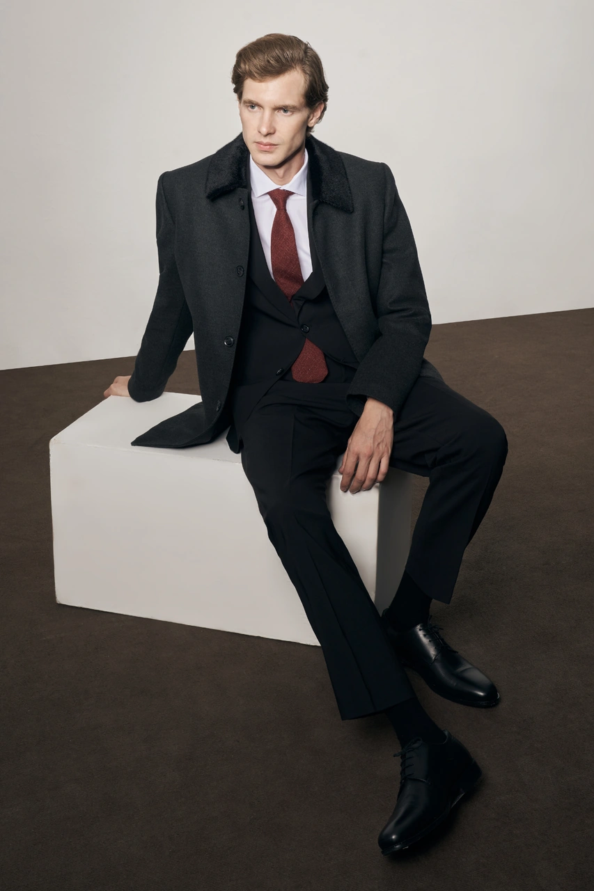 Antrasit Kürklü Yaka Classic Comfort Fit Esnek Kaban 1008255163 Antrasit