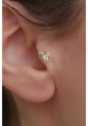 14 Ayar Altın Sincap Tragus Piercing Sarı