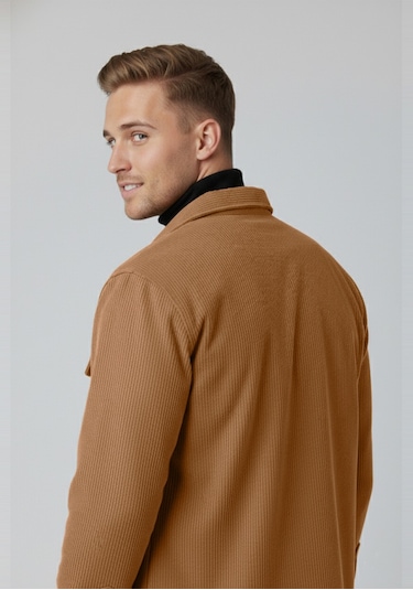 Deepsea Camel Cepli Likralı Kadife Kumaş Rahat Kesim Erkek Gömlek Yumuşak Dokulu, Şık Tasarım Gömlek 2600759 Camel