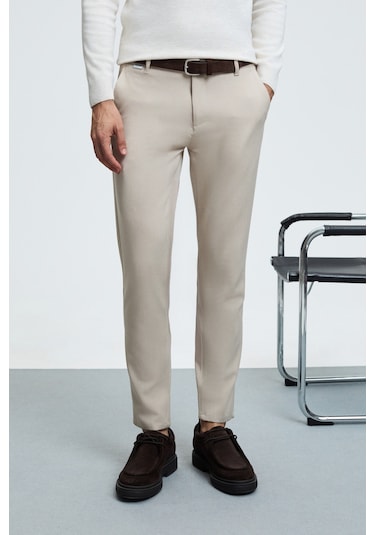 Grımelange Crudo Erkek Yanları Ve Arkası Cepli Fermuarlı Regular Fit Dokuma Bej Pantolon Bej