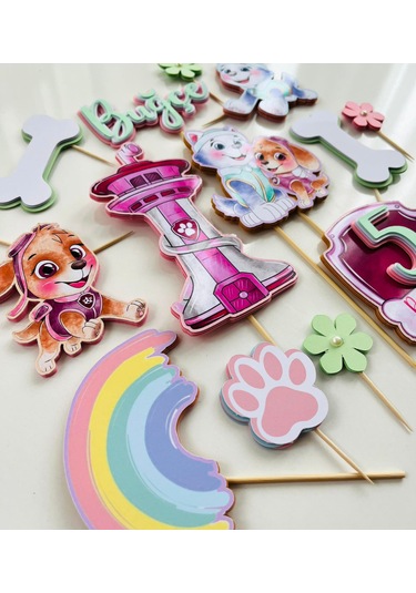 Paw Patrol Temalı İsme Özel Kız Çocuk Doğum Günü Pasta Süsü Seti