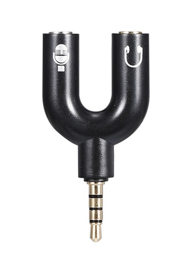 Mufunye Siyah 3.5mm U Tipi Ses Adaptörü - Kulaklık Bölücü, 1 Giriş 2 Çıkış, 24k Altın Kaplı Bağlantı