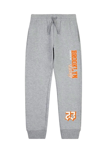 Broklyn 33 Baskılı Çift Cepli Erkek Çocuk Jogger Eşofman Altı Gri