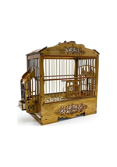 Birdlife Bombeli Lüx Oymalı Ahşap Kuş Kafesi 35x30x17 Cm 256-60010.01