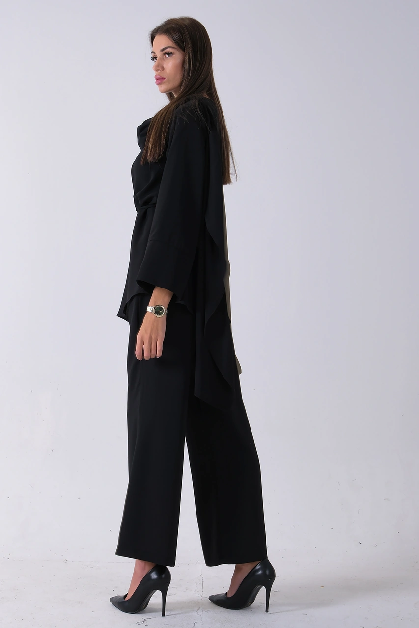 Feminist Siyah Şal Yaka Üzeri Broş Detaylı Pantolonlu Takım 4592270.01 Siyah