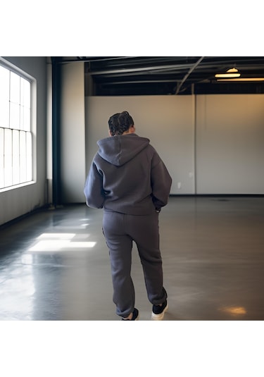 Ceyss Design Unisex Üç İplik Şardonlu Kapüşonlu Hırkalı Eşofman Takımı-antrasit Antrasit