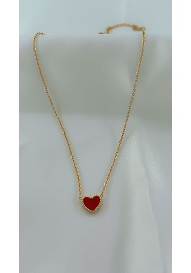 Kadın Özel İki Renkli Siyah Kırmızı Kalpli Çelik Kolye Altın