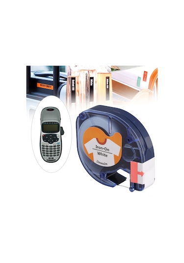 Moveevo Dymo Uyumlu Baskı Etiket Bandı, 12mmx2m, Beyaz Üzeri Siyah, Yüksek Sıkma Dayanımı, Kumaşa Ütüleyerek Uygulanır 1 Adet