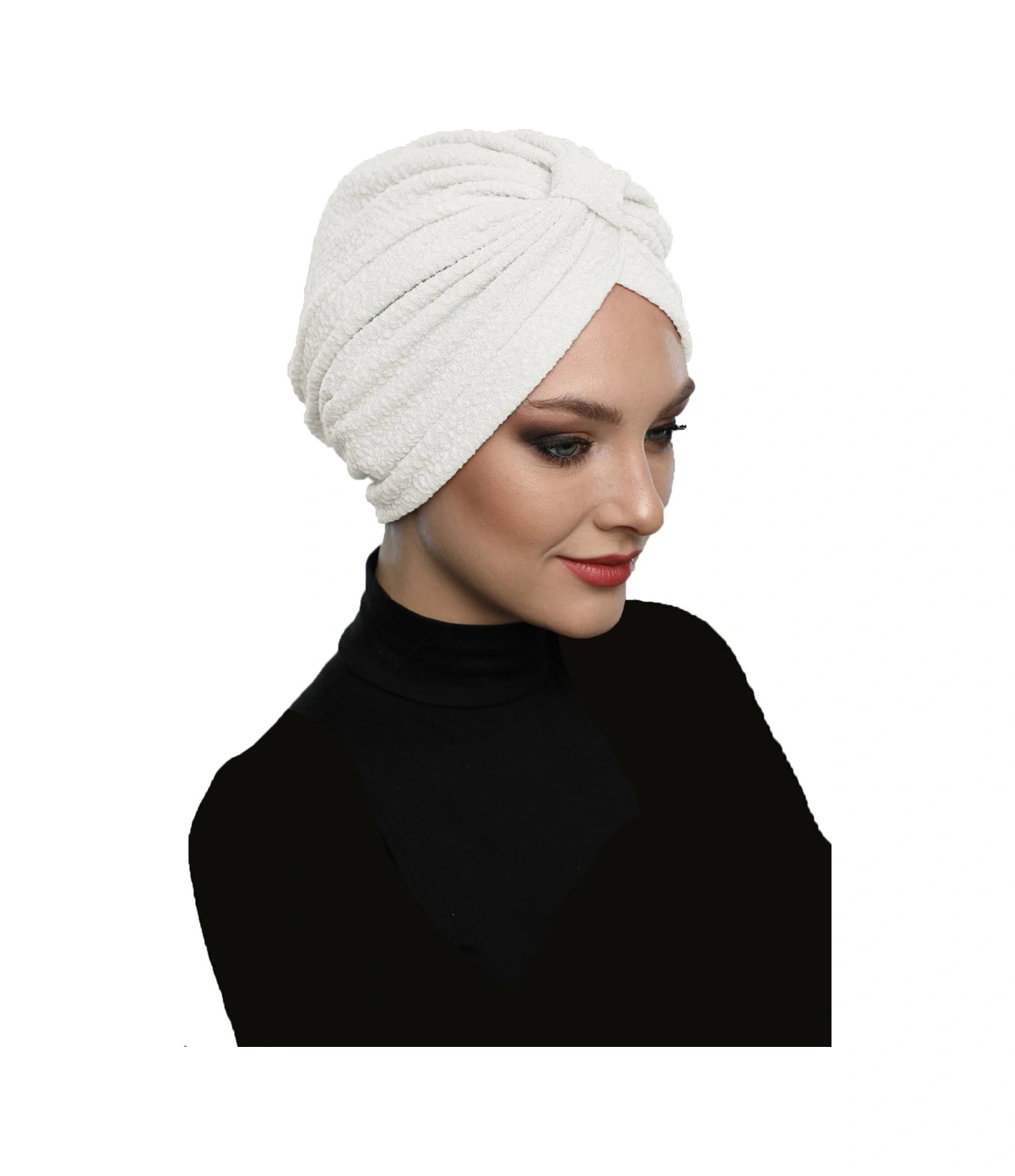 Brokar Bantlı Krem Astarlı Hazır Türban Tesettür Bone Krem