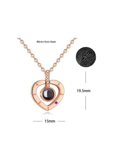 100 Dilde Seni Seviyorum Gold Kalp Projeksiyon Kolye