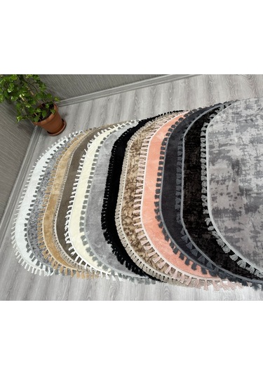 My Evilla Modern Dekoratif Kaymaz Taban Rabbit Oval Örgü Saçaklı 001