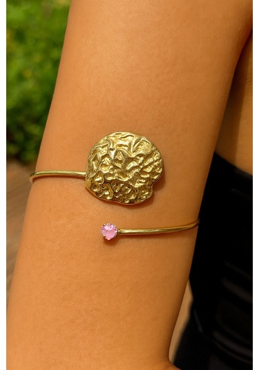Gold Pembe Kalpli Pazu Bandı Üst Kol Bilekliği Ayarlanabilir Gold