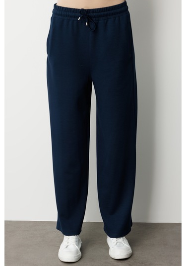 Mizalle Lastikli Yumuşak Dokulu İndigo Mavi Jogger Pantolon Indigo