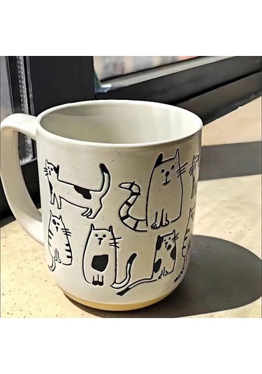 450 Ml Yaratıcı El-boyalı Seramik Kupa Vintage Karikatür Hayvan Beyaz