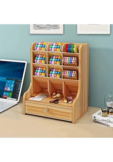 Bölmeli Ve Çekmeceli Ahşap Organizer Renkli