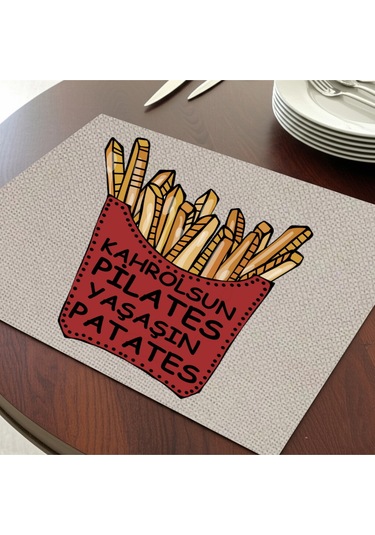 Yaşasın Patates Tasarımlı Amerikan Servis, Tabak Altlığı & Şık Masa Dekoru, Ev Hediyesi, 2 Adet Krem