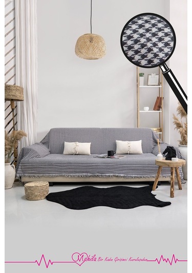 Klasik Pamuklu Koltuk Örtüsü 170x300 Cm Kazayağı Desen Koltuk Örtüsü Antrasit