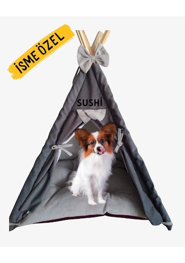 Mavi Vitrin İsme Özel Yıkanabilir Soft Kedi Köpek Çadırı 60 x 60 CM