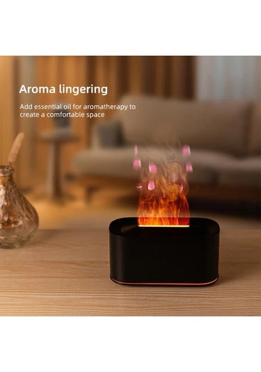 Techbloom Siyah Usb Güçlü Alev Aromatik Difüzör Nemlendirici Yedi Renkli Led Gece Lambası Otomatik Su Seviyesi Kapatma