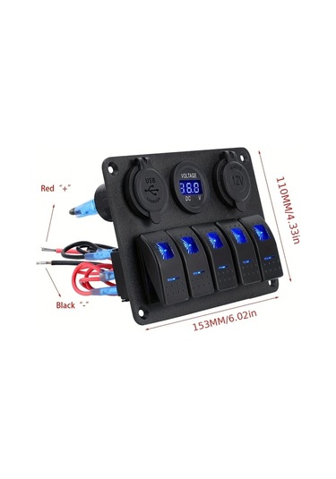 Xuweiwei 12-24v 5 Gruplu Yeşil Deniz Rocker Anahtar Paneli Çift Usb 42a Led Voltaj Ölçer Araç Fişi Araba Karavan Tekne Atv Utv Kamyon