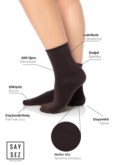 Bambu Kadın Lastiksiz Kahverenk Soket Dikişsiz Premium Çorap 3'lü Kahverengi