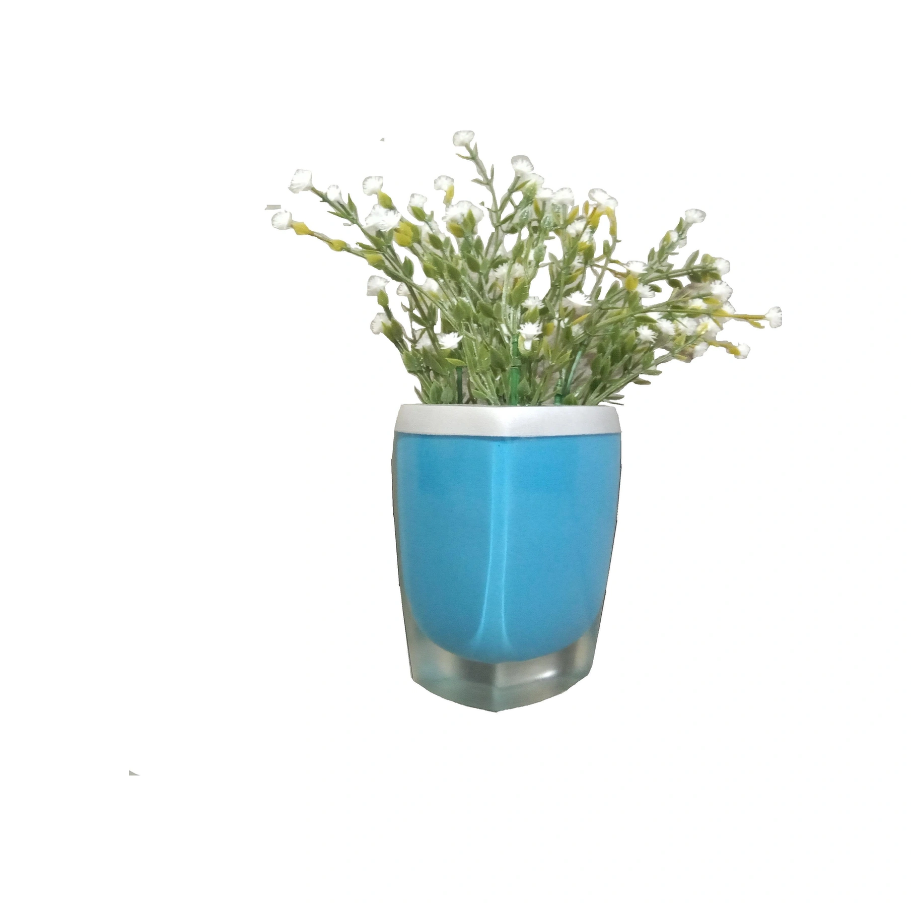 2 Adet Vazo Dahil,vazoda Çiçek,beyaz Yapay Çiçek,vazo Dekoratif Gri Mavi Poliresin 8x4x16cm Çok Renkli