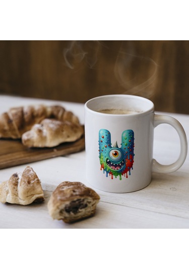 U Harfi Bardak, Sevimli Canavarlar Harflı Bardak Hediyesi Porselen Beyaz