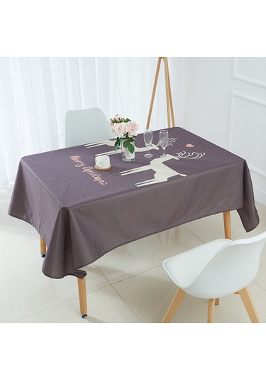 Ev Şifreli Keten Su Geçirmez Masa Örtüsü, Boyut: 90x90cm Koyu Gri Koyu Gri
