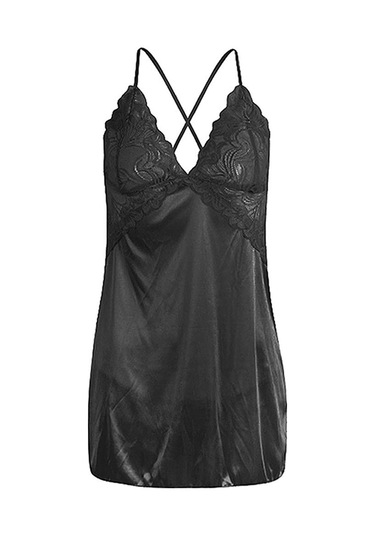 Dolıty Kadın Babydoll İç Giyim Dantel Askılı Pijama T-sırt Siyah Xl Siyah