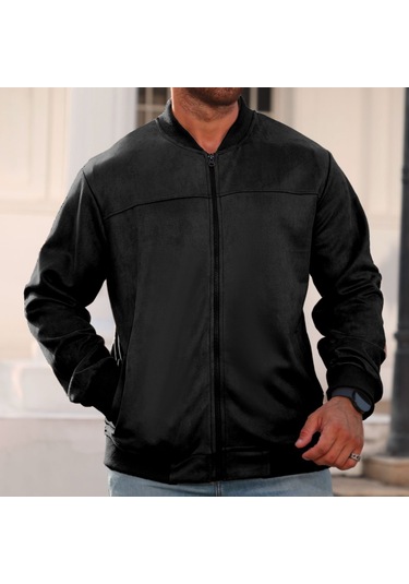 Edwardest Erkek Süet Bomber Fermuarlı Hırka Ceket Kahverengi