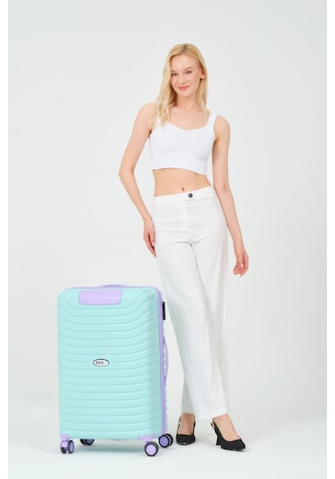 Keo-plus Turkuaz-lila Orta Boy Silikon Kırılmaz Pp Valiz Siyah