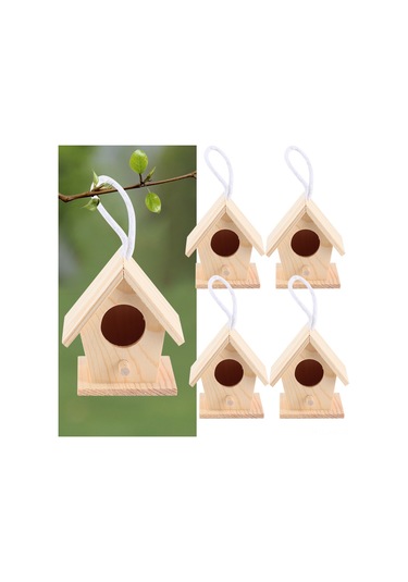 Ximistore9 4 Adet Ağaç Kuş Yuvası, Doğal Platan Ahşap, Bahçe Dekorasyonu, Asma Kordonlu, Güvenli Kuş Barınma