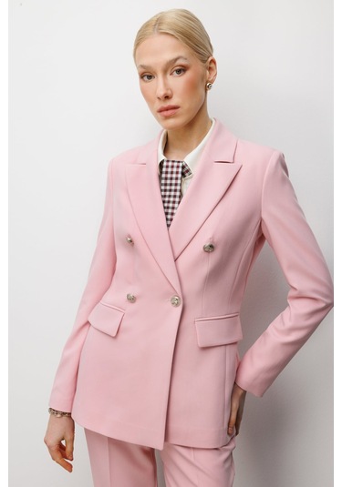 Ekol Kadın Kruvaze Yaka Kapak Cepli Ceket 1006 Pembe