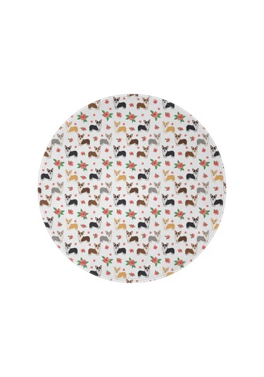Corgi Desenli Yuvarlak Polar Battaniye, Yumuşak & Hafif, 47 İnç-a2 Corgi Floral White