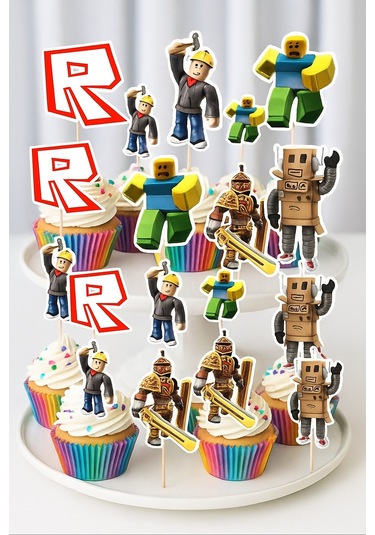Kürdan Roblox Temalı 10lu Doğum Günü Cupcake İkramlık Süsü