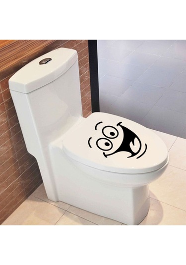 Sevimli Gülen Yüz Klozet Kapağı Banyo Wc Sticker 28x14 Cm