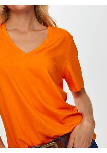 V Yaka Kısa Kol T-shirt S25tsh001 Bs25tsh00161 Orange