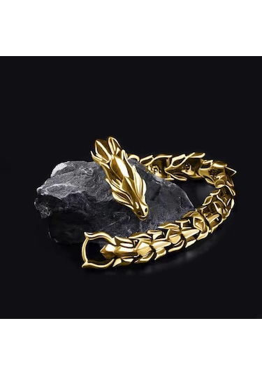 Yystore Erkek Çinko Alaşım Bileklik Hj-57 Retro Aksesuarları 20cm Altın - Çelik