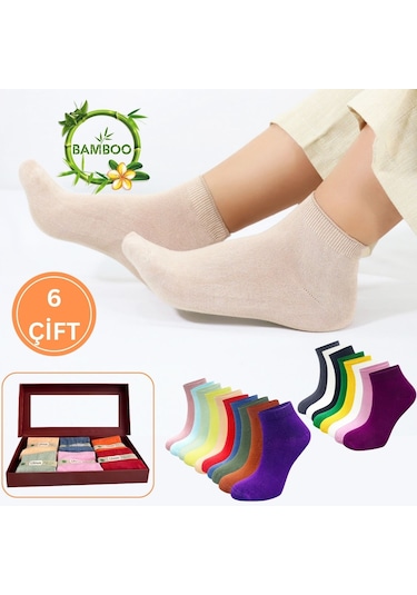 Kral Socks 6 Çift Kaliteli Bambu Kısa Model Patik Çorap Kutulu Asorti