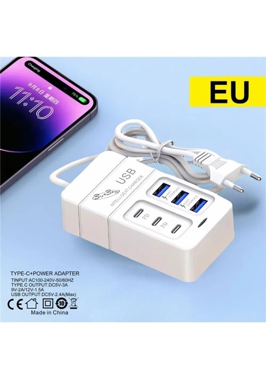 Kebidumei 6 Port 35w Hızlı Şarj Cihazı 3 Usb 3 Type-c Masaüstü Adaptörü Ev Ofis Seyahat İçin De Chınadistribütör Garantili
