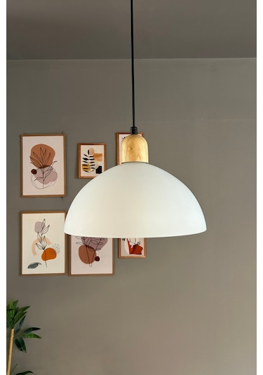 Perry Cam Tekli Avize Kalın Ahşap Beyaz Başlık Retro Sarkıt Lamba Restoran Salon Aydınlatma Beyaz