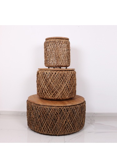 Abaka Sehpa Teak Üst Tablalı 60 X45 Cm Kahverengi