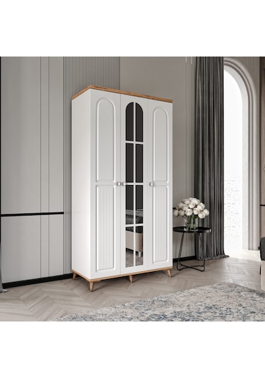 Bohem 3 Kapaklı Aynalı Komple Mdf Gardırop - Elbise Dolabı