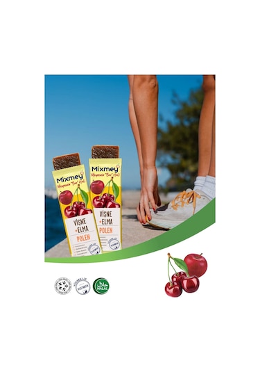 Mixmey Bee Polen Vişne Meyve Barı 12 Adet | Sağlıklı Atıştırmalıklar – Glutensiz Koruyucusuz 25gr X 12 Adet