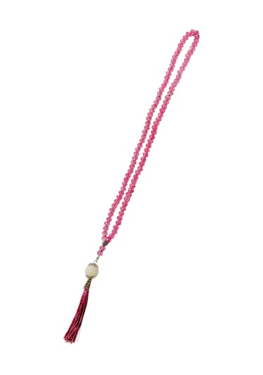 İnci Desenli Püsküllü 99'lu Hediyelik Tesbih - 8 Mm Kristal Şeker Pembe