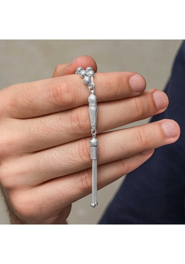 Gümüş Çizgili Yuvarlak Erkek Tesbih Sl12626 Gümüş